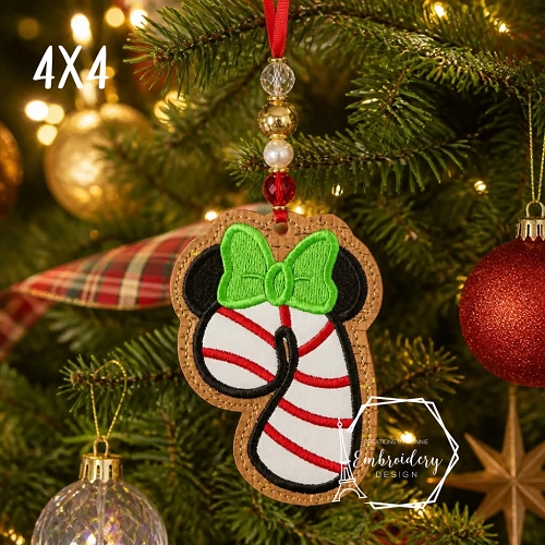 Mrs Mouse Candy Cane Ornament Embroidery Design - 4x4